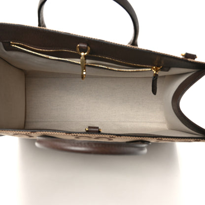 Gucci Monogram Jumbo GG Textured Dollar Calfskin Web Tote Bag Camel Ebony New Acero 5 of 12