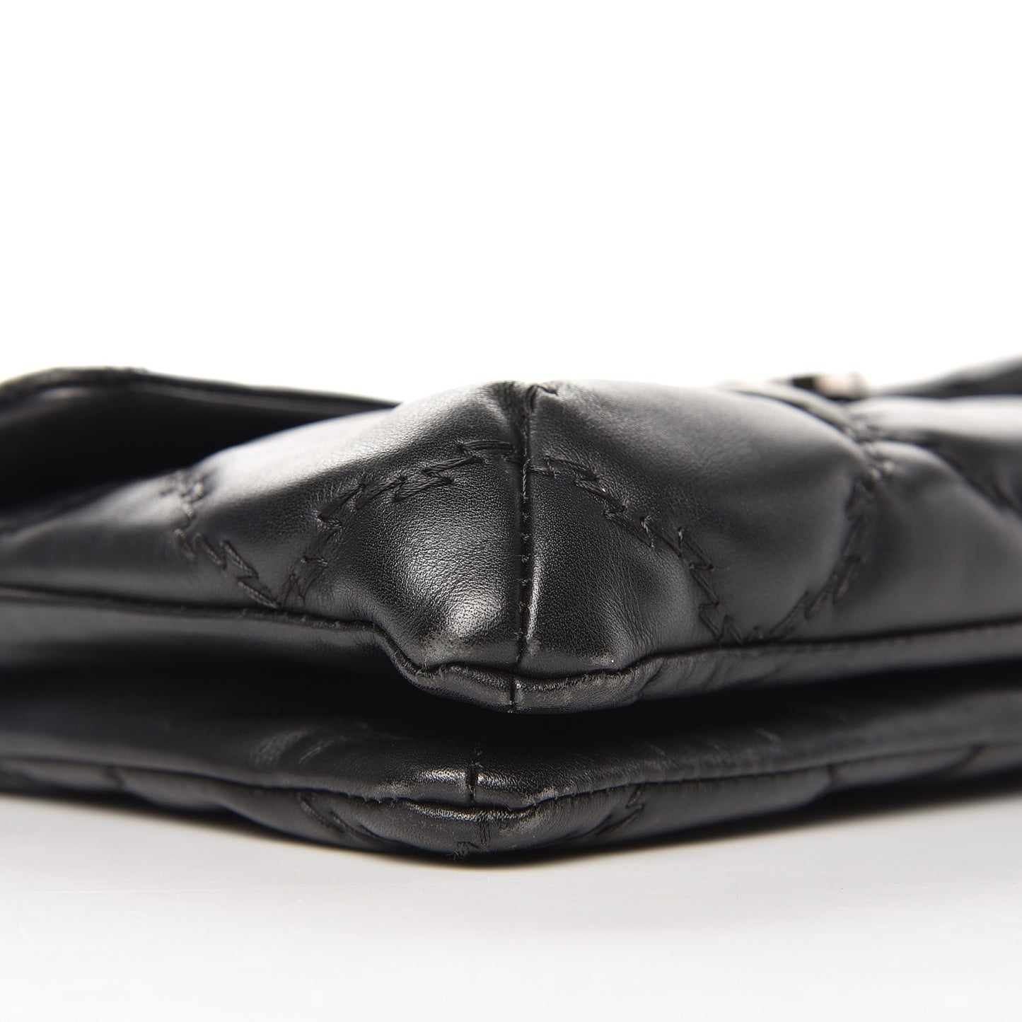 Calfskin Quilted Double Stitch Hamptons Clutch with Chain Black
