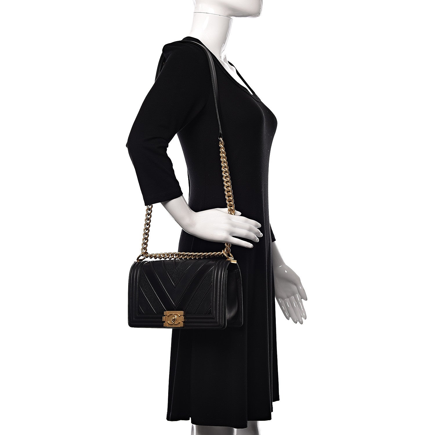 Chanel Caviar Suede Calfskin Chevron Medium Boy Flap Black 2 of 18