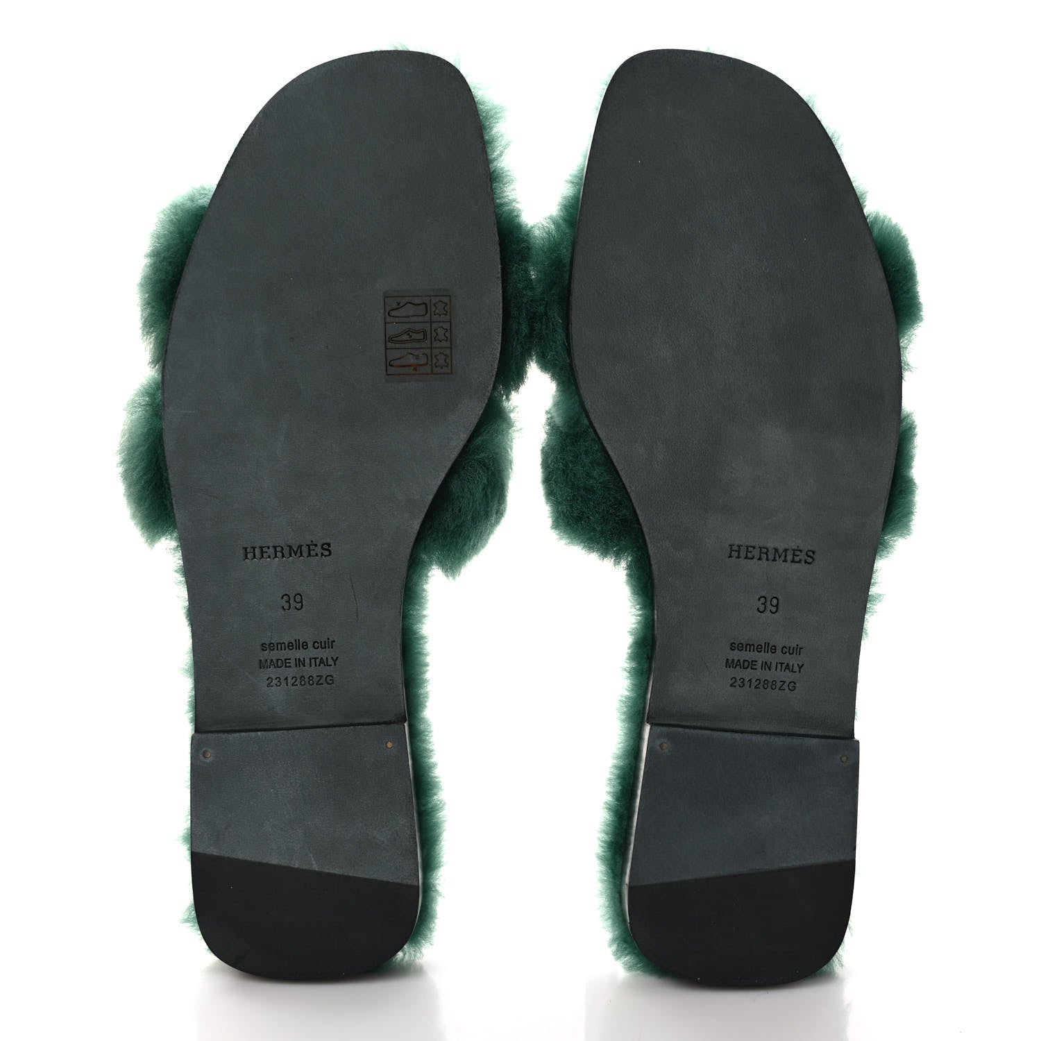 Hermes Woolskin Oran Sandals 39 Vert Anglais 5 of 8