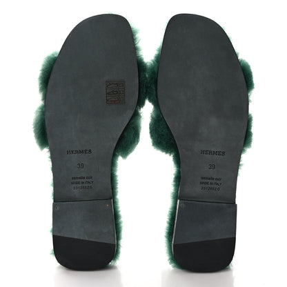 Hermes Woolskin Oran Sandals 39 Vert Anglais 5 of 8