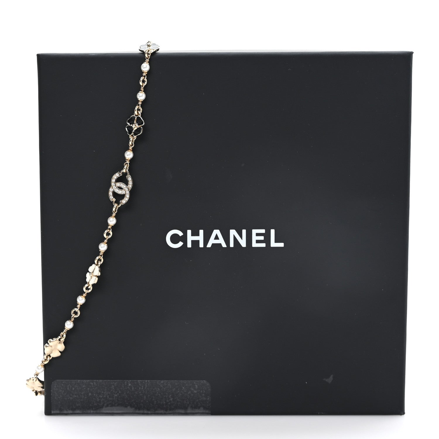 Chanel Resin Pearl Crystal CC Camellia Necklace Gold Black White 5 of 5