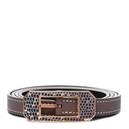 Hermes Lizard Epsom Swift Belt 85 Etoupe Black 1 of 3