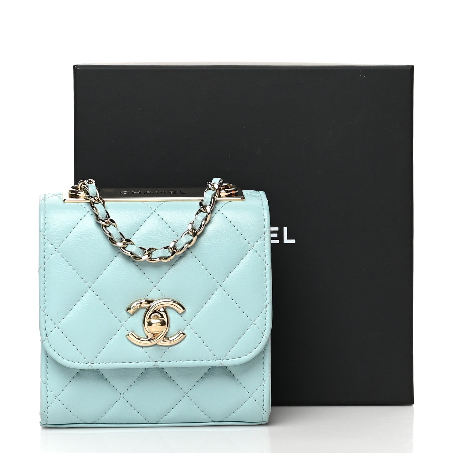 Lambskin Quilted Mini Trendy CC Chain Wallet Light Blue