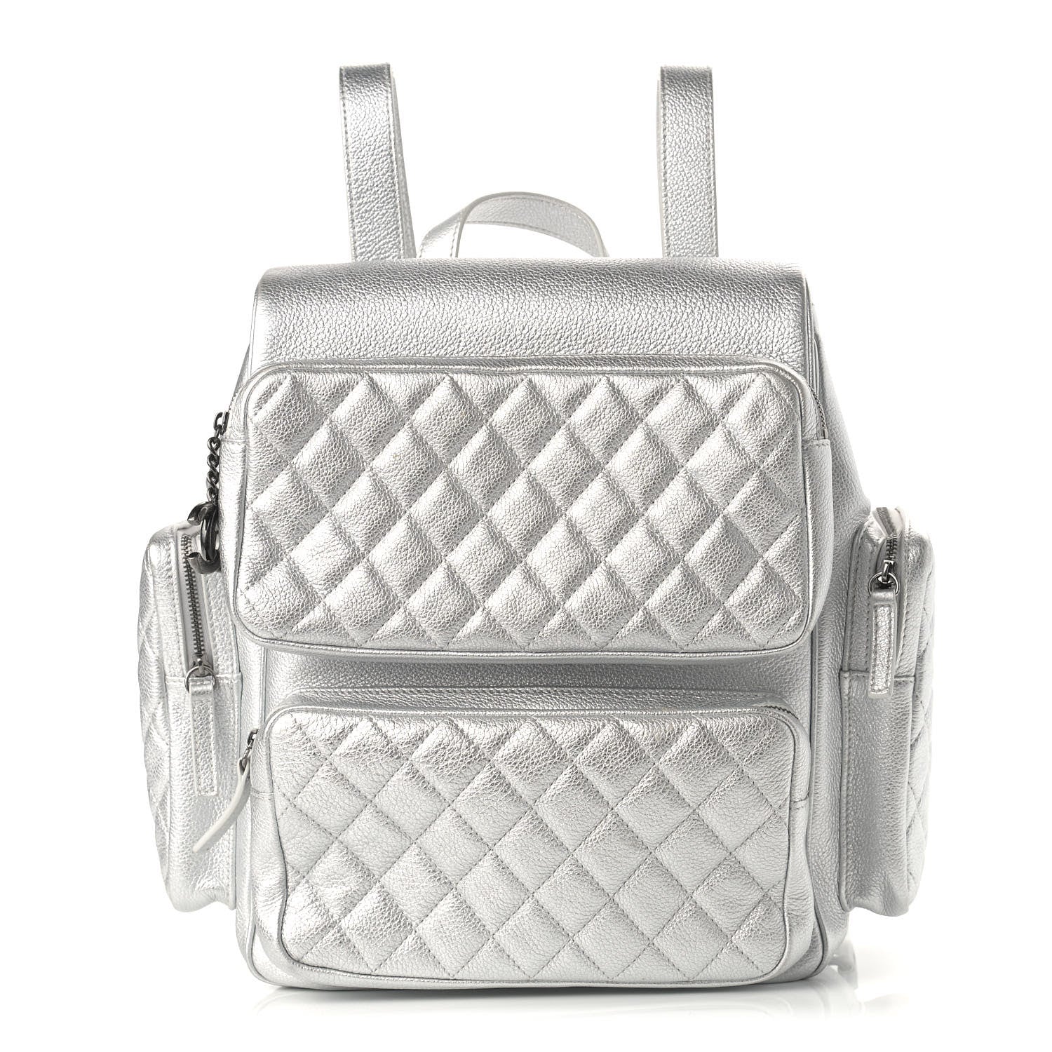 Chanel Metallic Grained Calfskin Quilted Large Casual Rock Backpack Silver 1 of 9