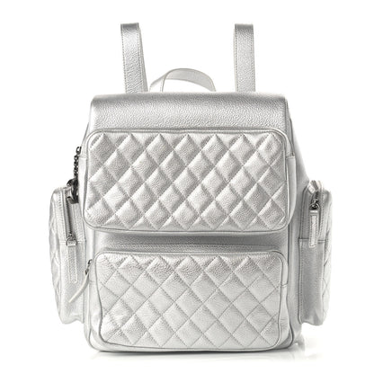 Chanel Metallic Grained Calfskin Quilted Large Casual Rock Backpack Silver 1 of 9
