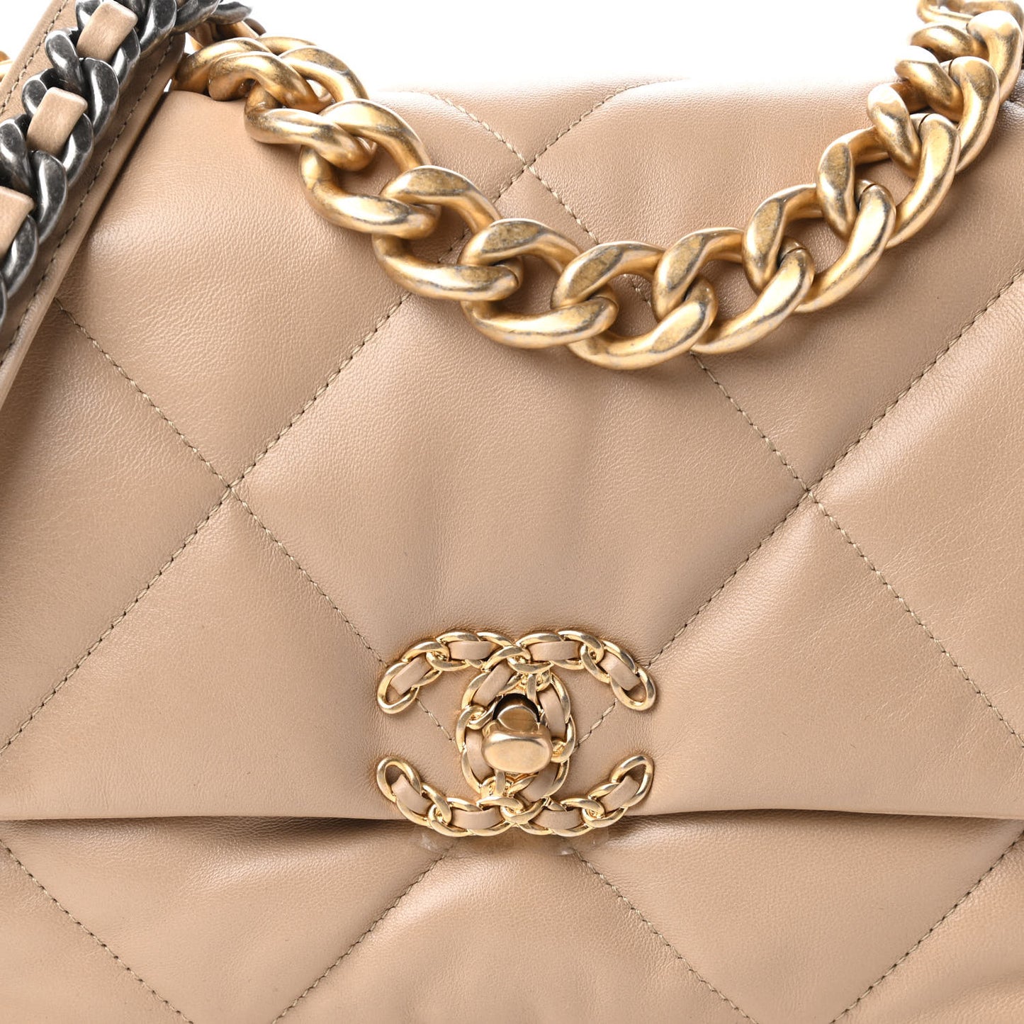 Lambskin Quilted Large Chanel 19 Flap Dark Beige