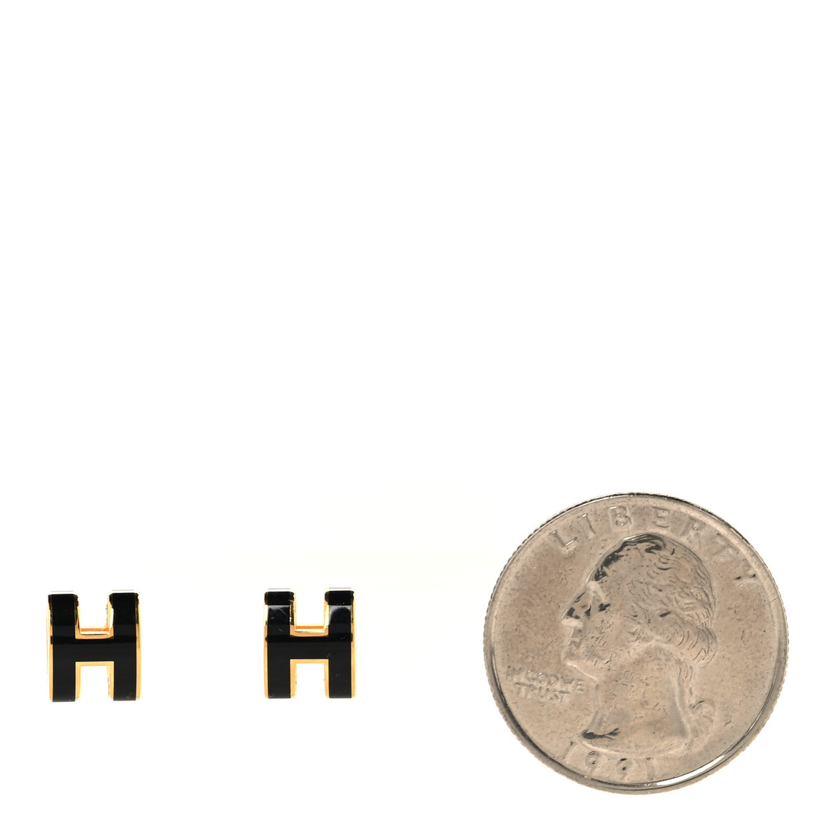 Hermes Gold Lacquered Mini Pop H Earrings Black 2 of 5