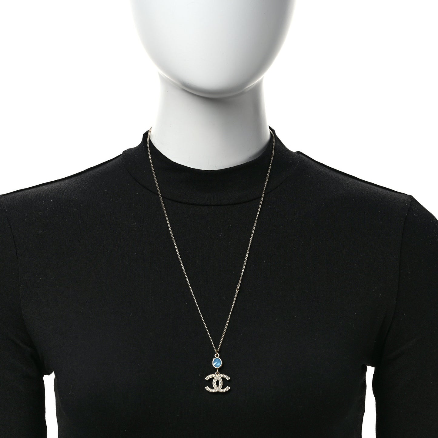 Pearl Crystal CC Pendant Necklace Gold
