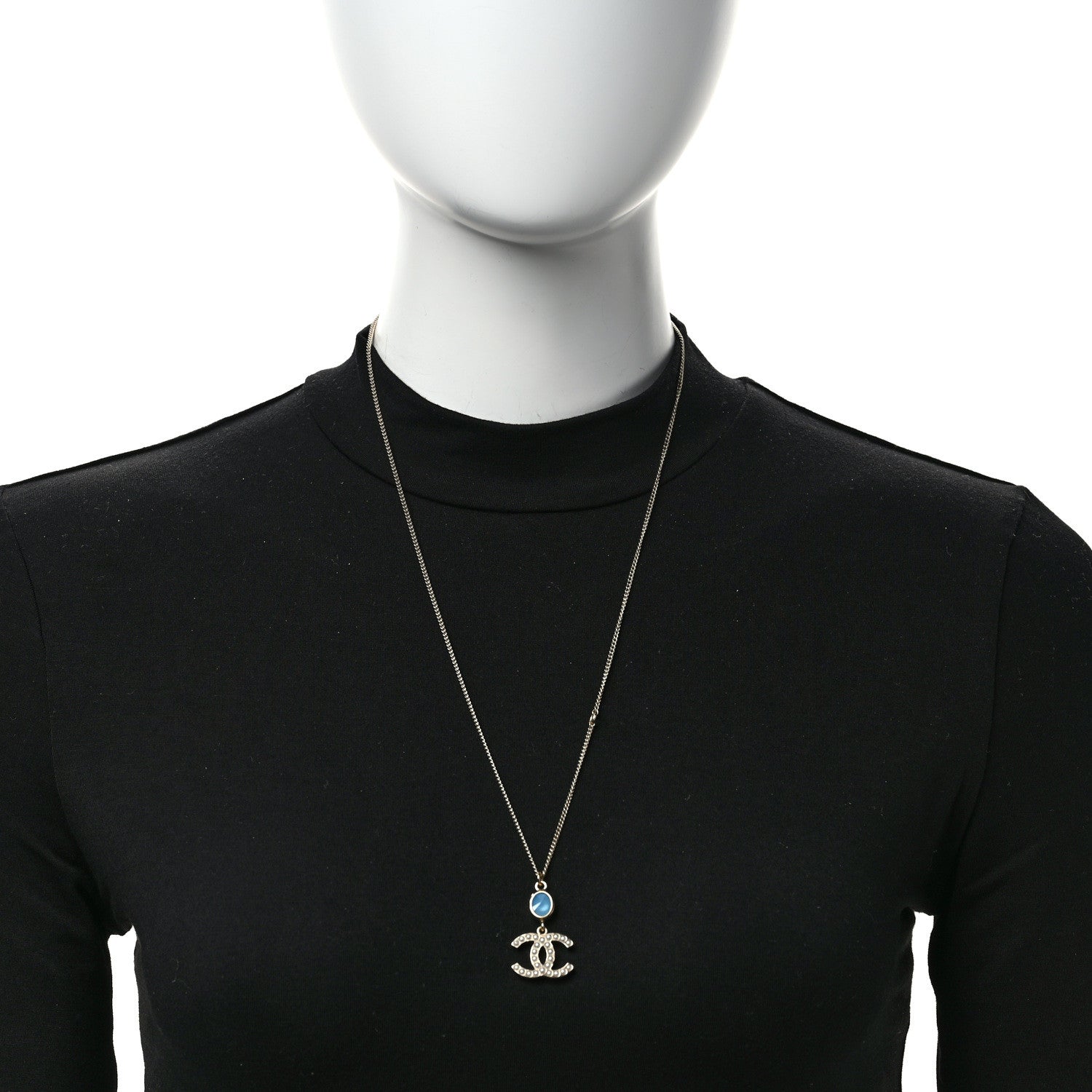 Chanel Pearl Crystal CC Pendant Necklace Gold 2 of 6