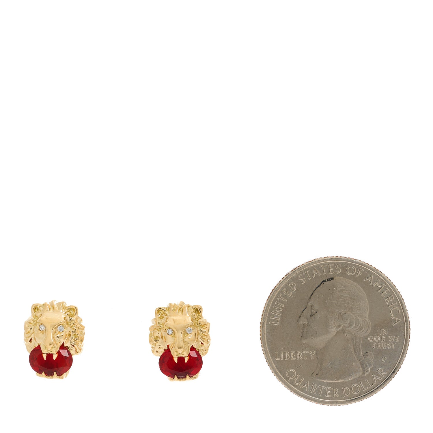 Gucci 18K Yellow Gold Diamond Fire Opal Lion Head Stud Earrings 2 of 5