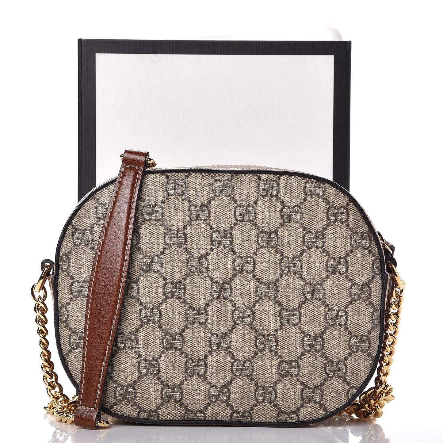 GG Supreme Monogram Cuoio Toscano Mini Chain Shoulder Bag Beige Ebony Cuir
