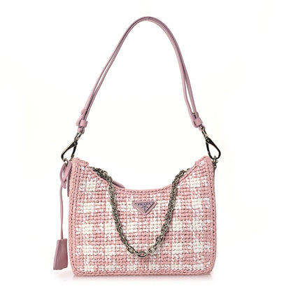 Prada Yarn Raffia Effect Crochet Mini Re-Edition Shoulder Bag Alabastro 1 of 14