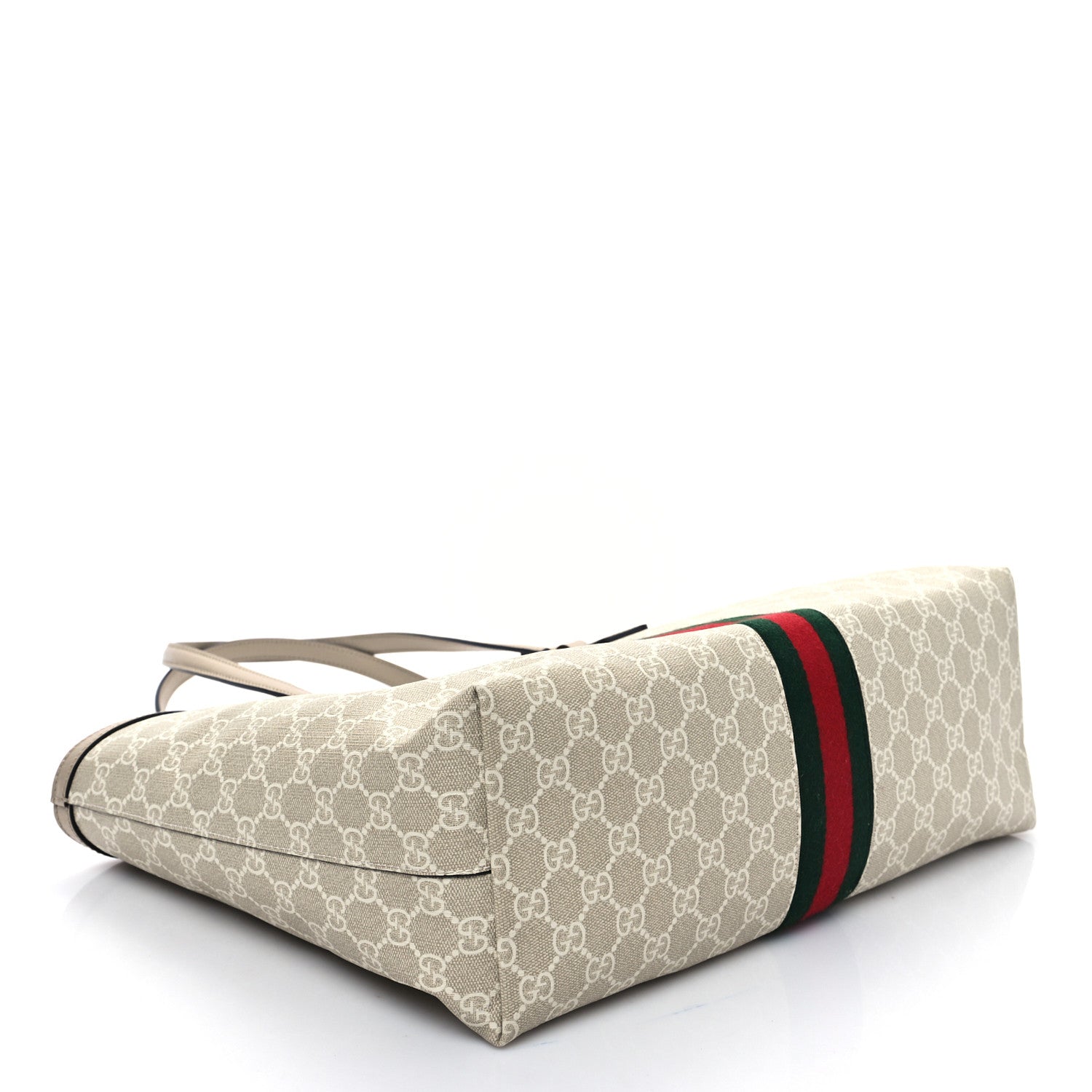 Gucci GG Supreme Monogram Textured Dollar Calfskin Web Medium Ophidia Shopping Tote Beige Mystic White Oatmeal 4 of 11
