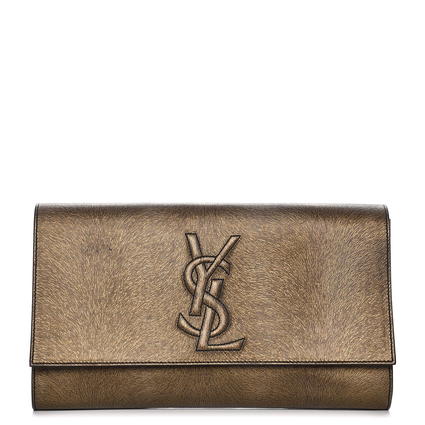 Metallic Pony Hair Calfskin Embossed Large Belle De Jour Clutch Bronze