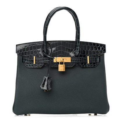 Hermes Togo Shiny Niloticus Crocodile Birkin Touch 30 Vert Rousseau 1 of 11