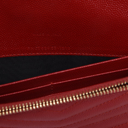 Saint Laurent Grain De Poudre Matelasse Chevron Monogram Envelope Chain Wallet New Red 8 of 9
