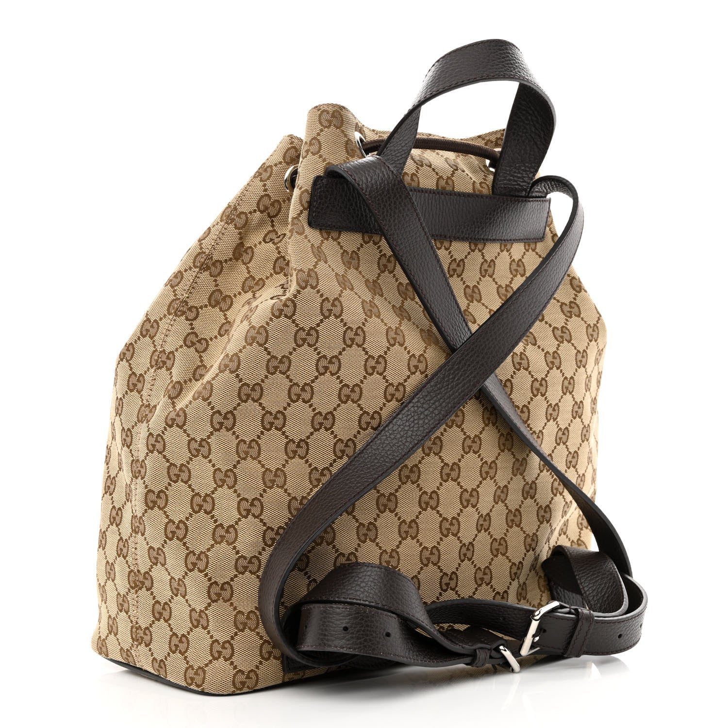 Gucci Monogram Dollar Calfskin O Drawstring Backpack Beige Ebony Testa di Moro Dark Chocolate 3 of 10