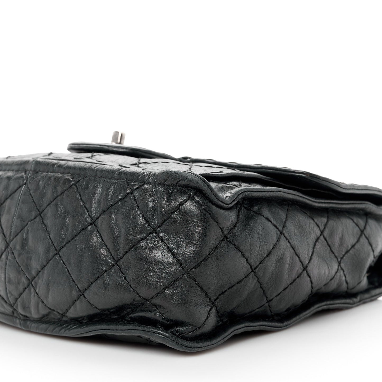 Calfskin Quilted Whipstitch Paris Edinburgh Flap Bag Black