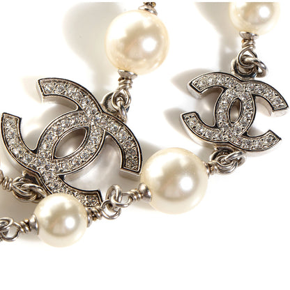 Chanel Crystal Pearl CC Long Necklace Silver 3 of 5