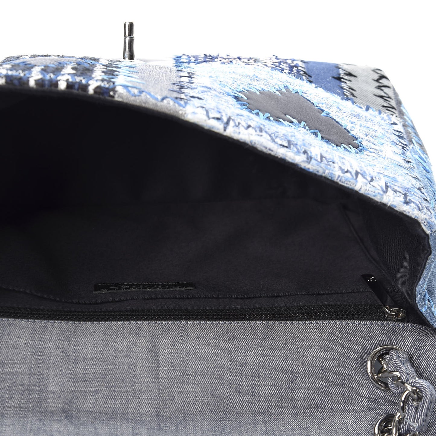 Denim Tweed Patchwork Jumbo Single Flap Blue