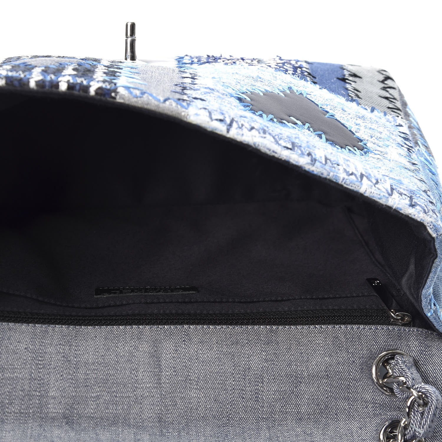 Chanel Denim Tweed Patchwork Jumbo Single Flap Blue 4 of 9