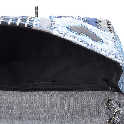 Chanel Denim Tweed Patchwork Jumbo Single Flap Blue 4 of 9