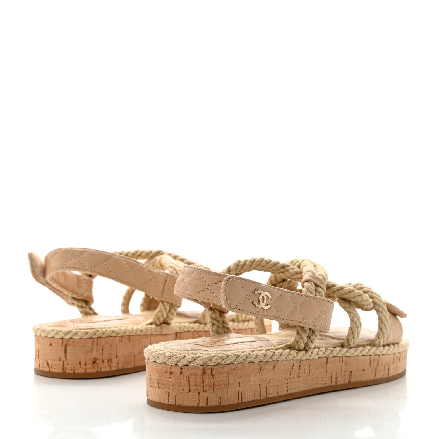 Chanel Cord Lambskin Quilted Logo Sandals 40 Beige 4 of 8