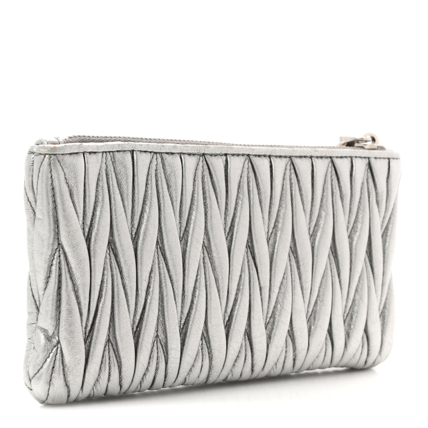 Metallic Nappa Matelasse Quilted Zip Wallet Silver