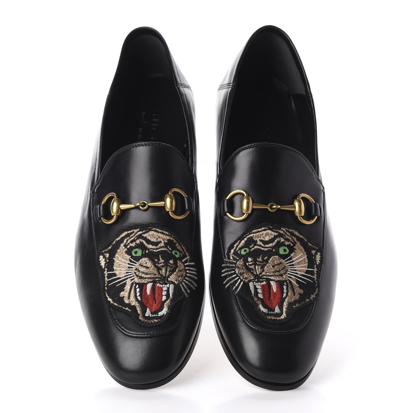 Goatskin Tiger Embroidered Mens Horsebit Loafers 9 Black