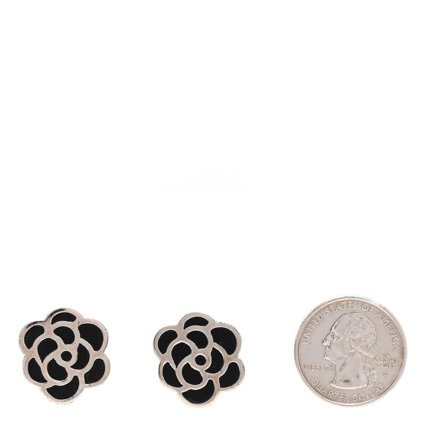 Enamel CC Camellia Clip On Earrings Black