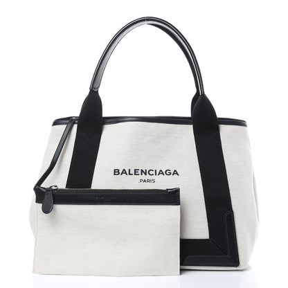 Balenciaga Cotton Canvas Satin Calfskin S Navy Cabas Natural Black 3 of 11