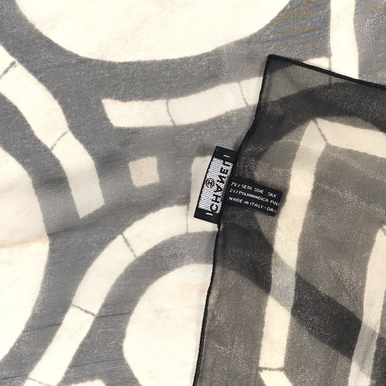 Chanel Metallic Silk Polyamide Geometric Square Scarf White Grey 3 of 3