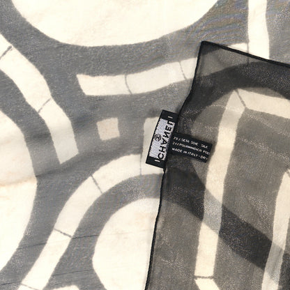 Chanel Metallic Silk Polyamide Geometric Square Scarf White Grey 3 of 3