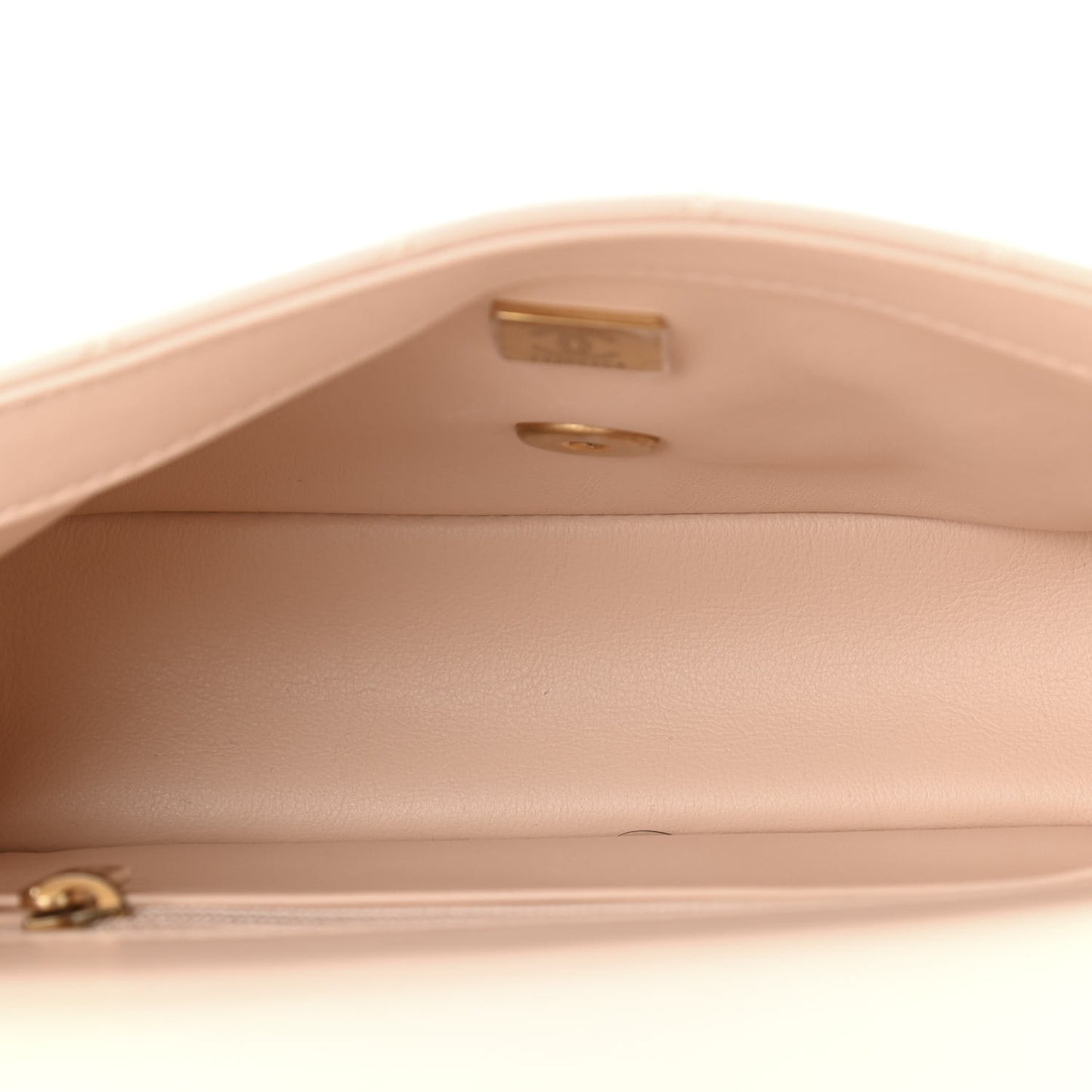 Lambskin Quilted Mini Rectangular Pearl Crush Flap Light Beige