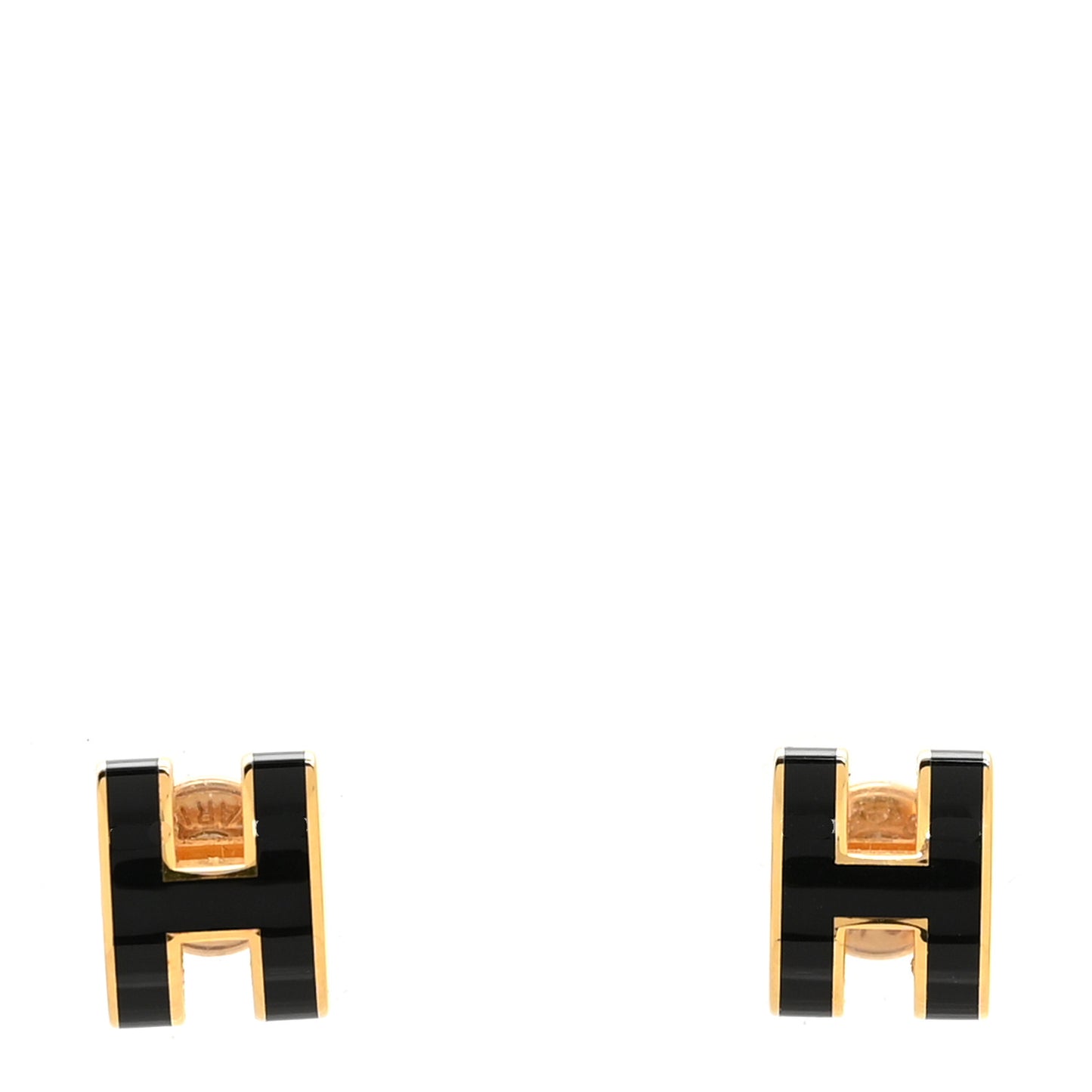 Gold Lacquered Mini Pop H Earrings Black