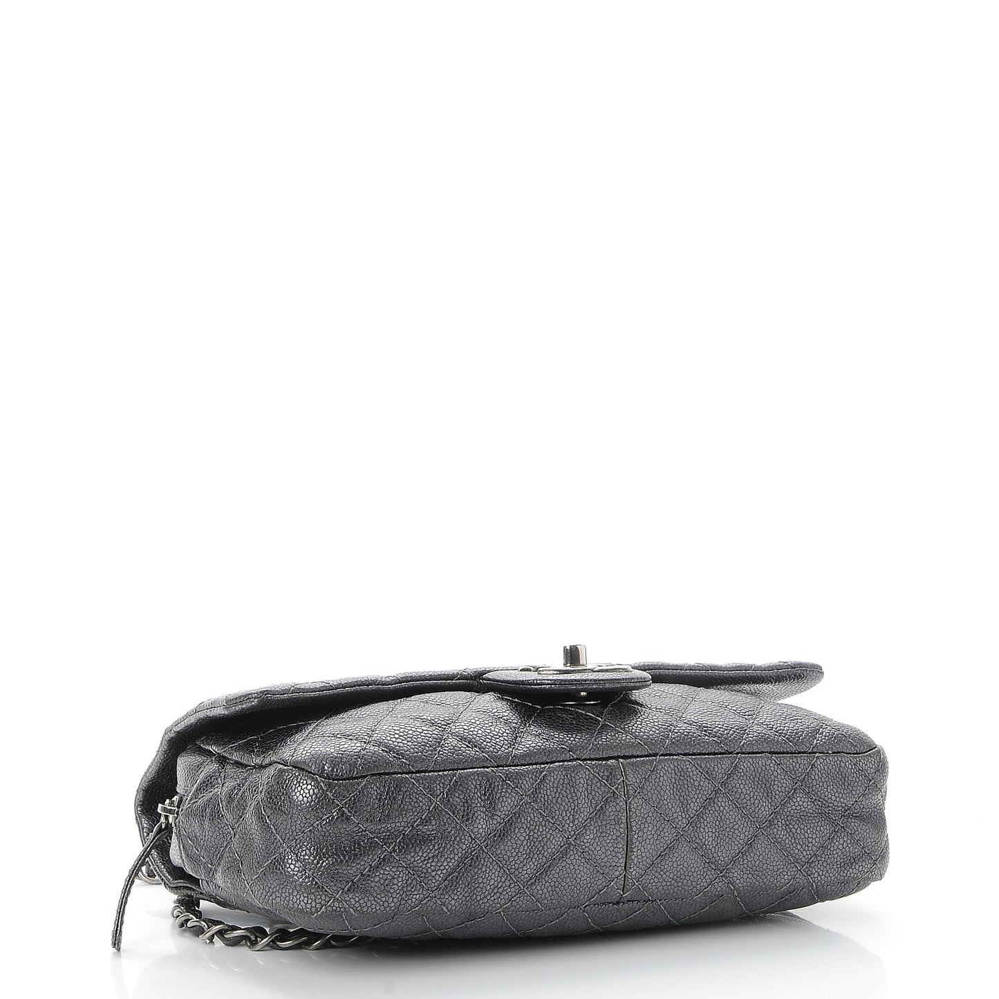 Iridescent Caviar Quilted Small Chic Flap Dark Silver