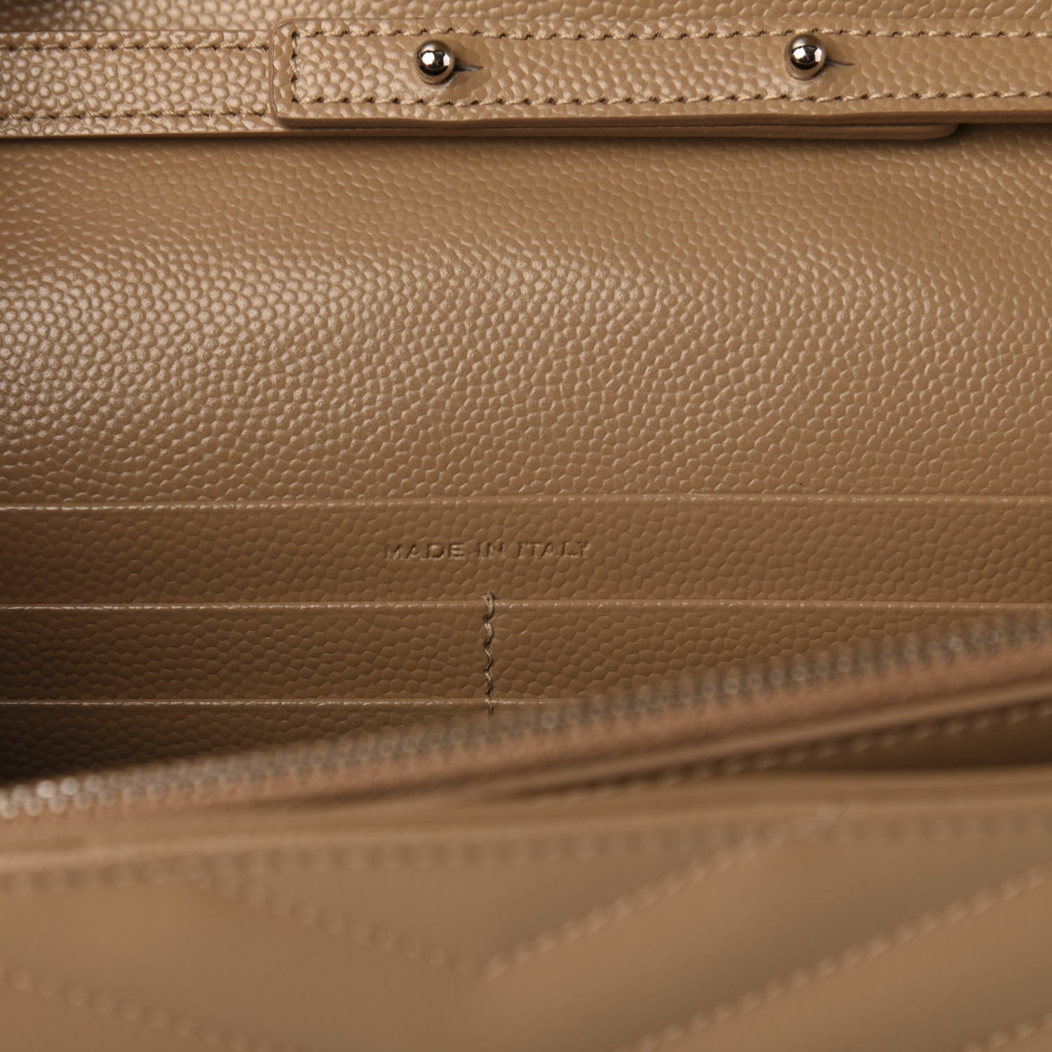 Saint Laurent Grain De Poudre Matelasse Chevron Monogram Chain Wallet Dark Latte 7 of 12