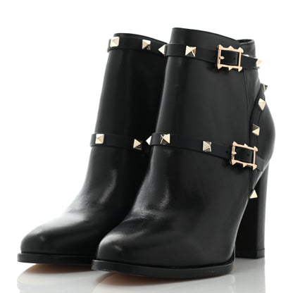 Valentino Garavani Calfskin Rockstud Double Buckle Block Heel Ankle Boots 37 Black 3 of 13