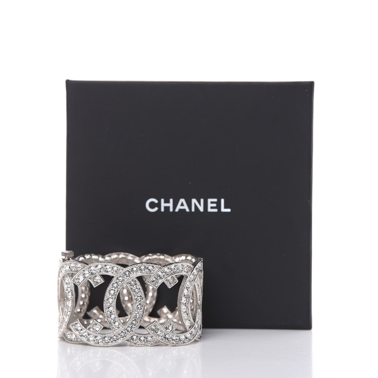 Chanel Crystal CC Cuff Bracelet Silver 4 of 5