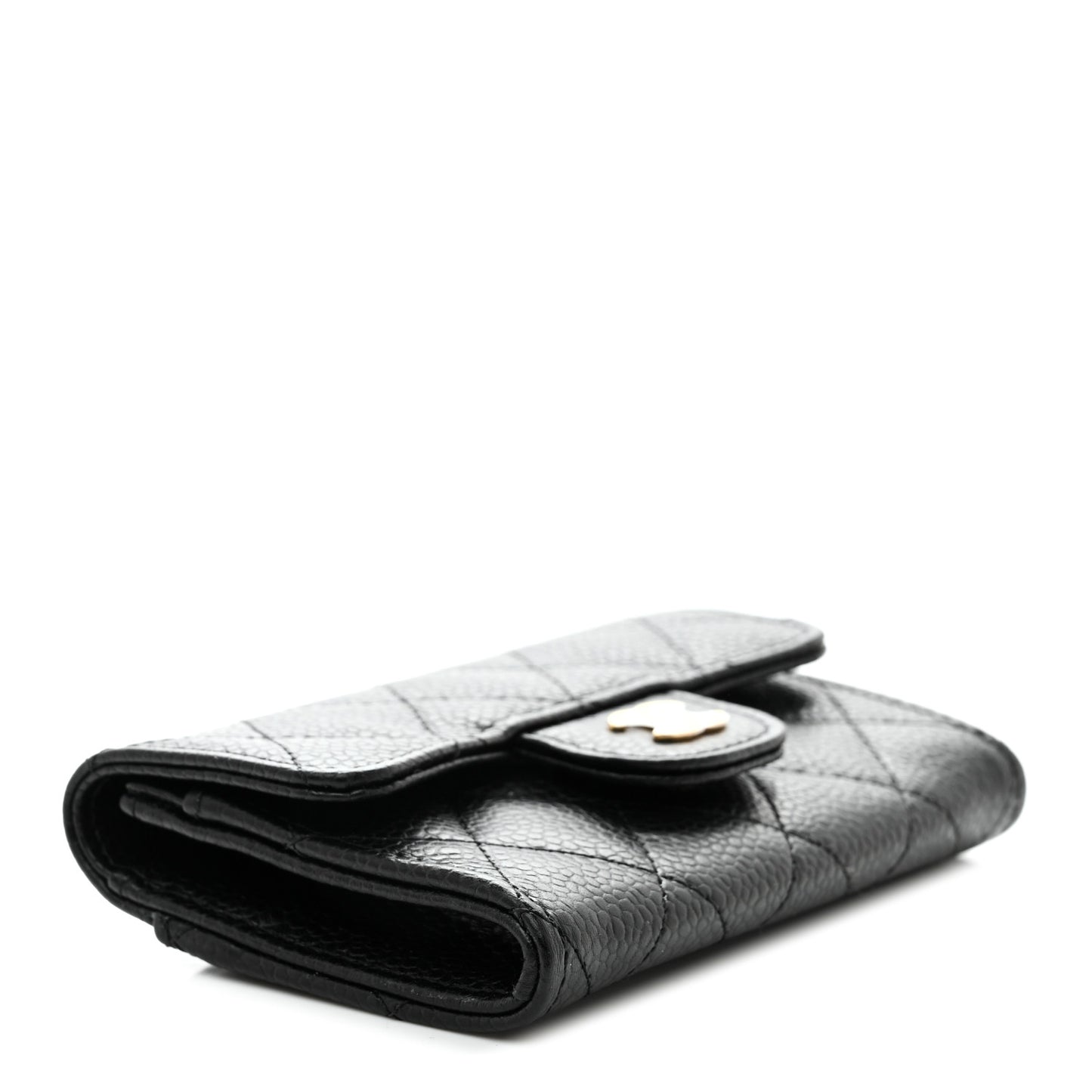 Caviar Quilted Flap Card Holder Wallet Black