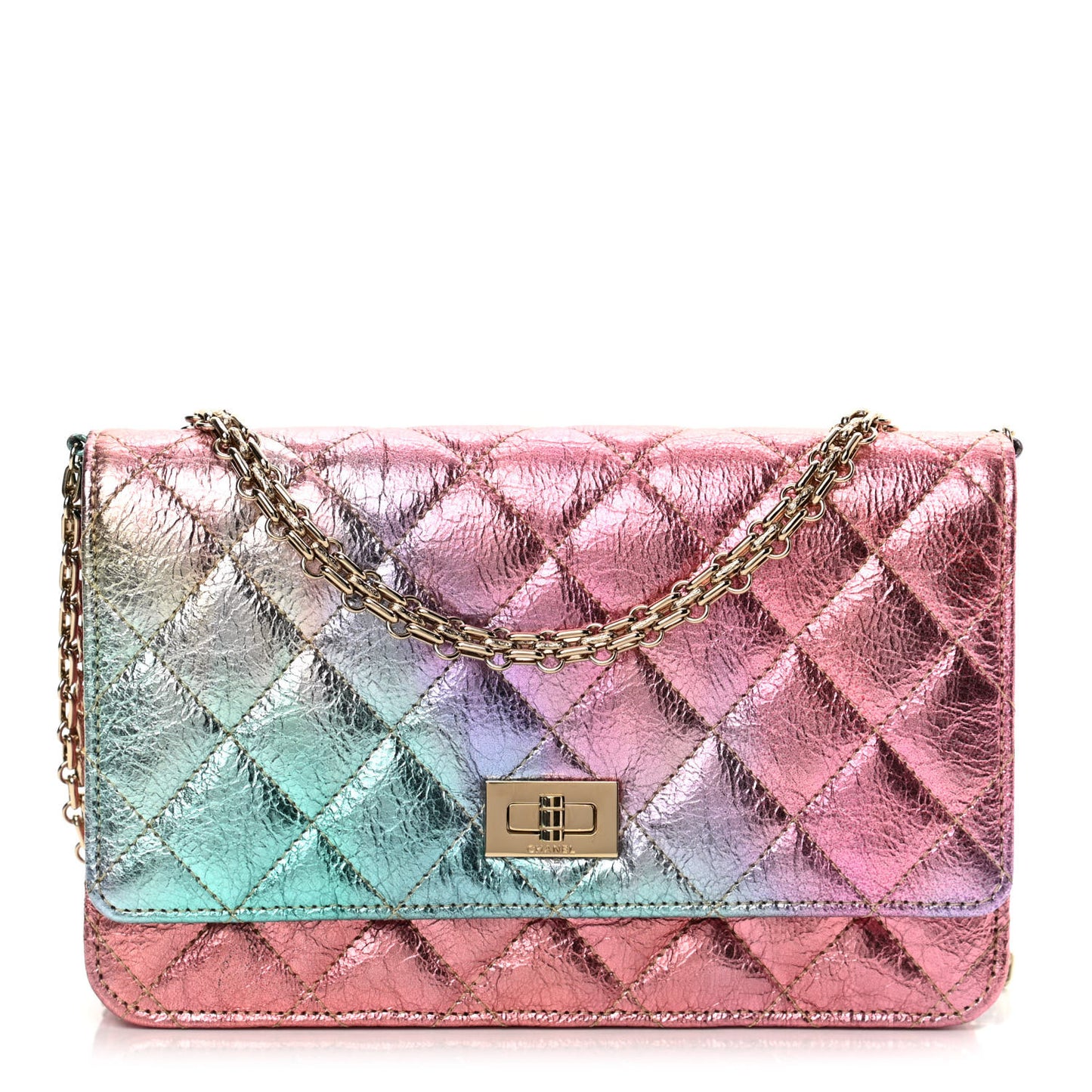 Metallic Goatskin Quilted 2.55 Reissue Wallet on Chain WOC Multicolor