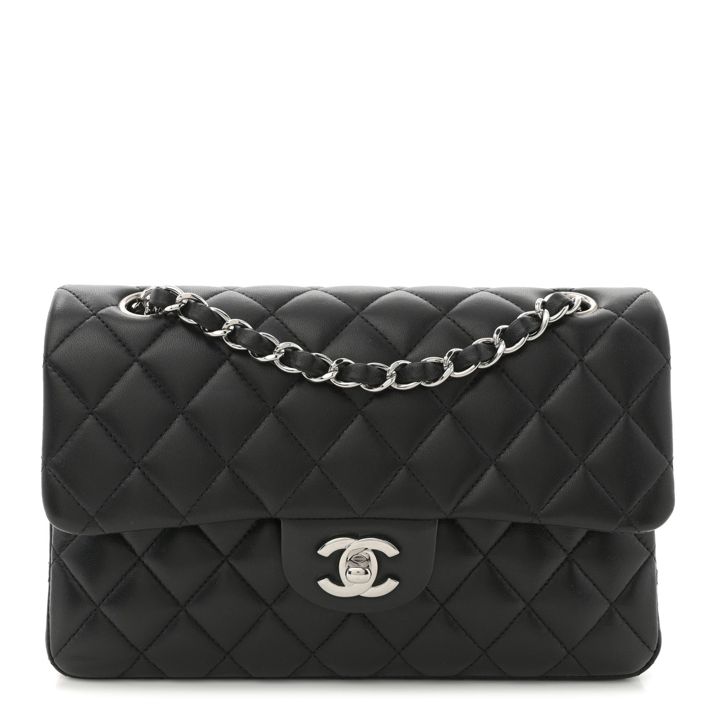 Lambskin Quilted Small Double Flap Black