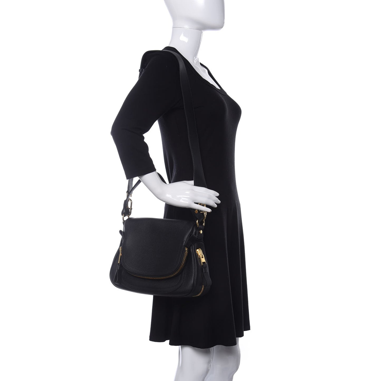 Grained Calfskin Medium Jennifer Crossbody Bag Black