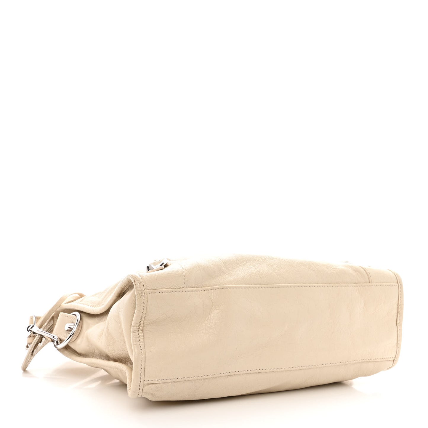 Agneau Classic Silver Hardware S City Logo Strap Light Beige Black