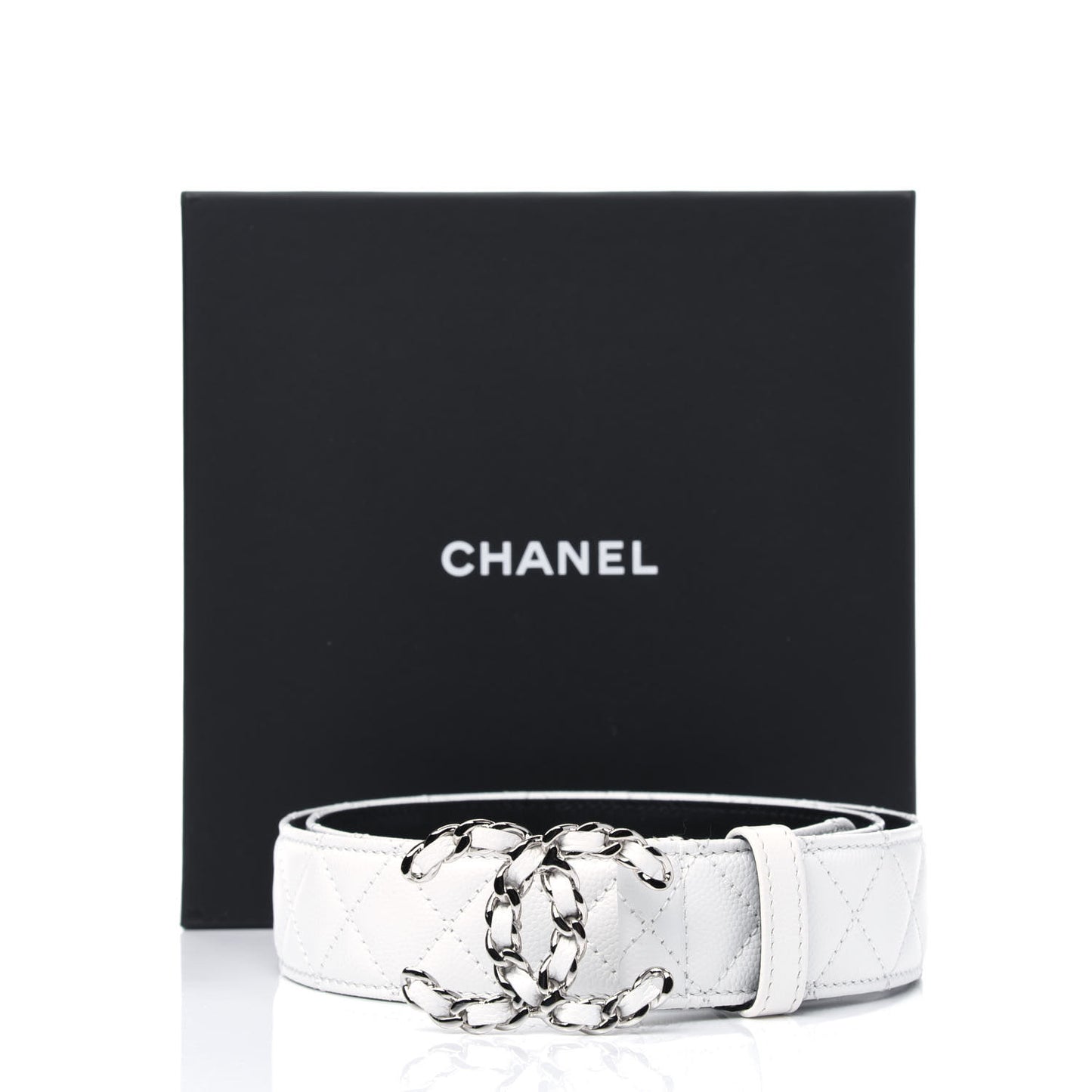 Caviar Quilted CC Chain Belt 85 34 White