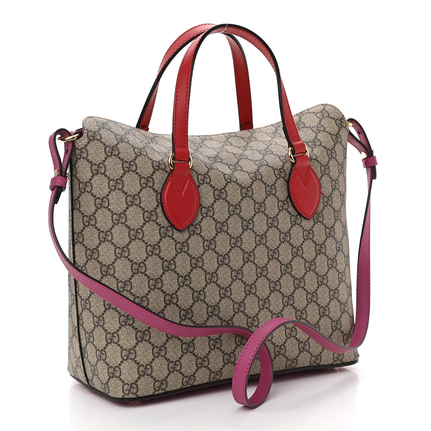 GG Supreme Monogram Linea A Foldover Tote Beige Hibiscus Red New Rosette