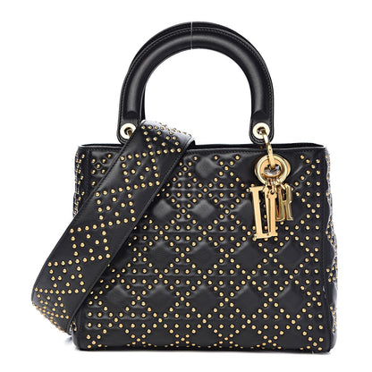 Christian Dior Calfskin Cannage Studded Medium Supple Lady Dior Black 1 of 11