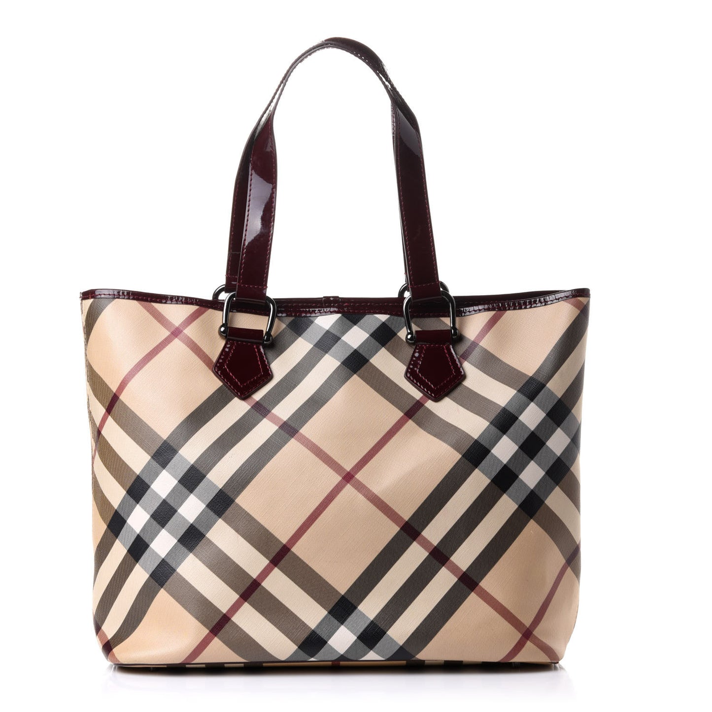 Patent Trim Nova Check Medium Shopper Tote Red