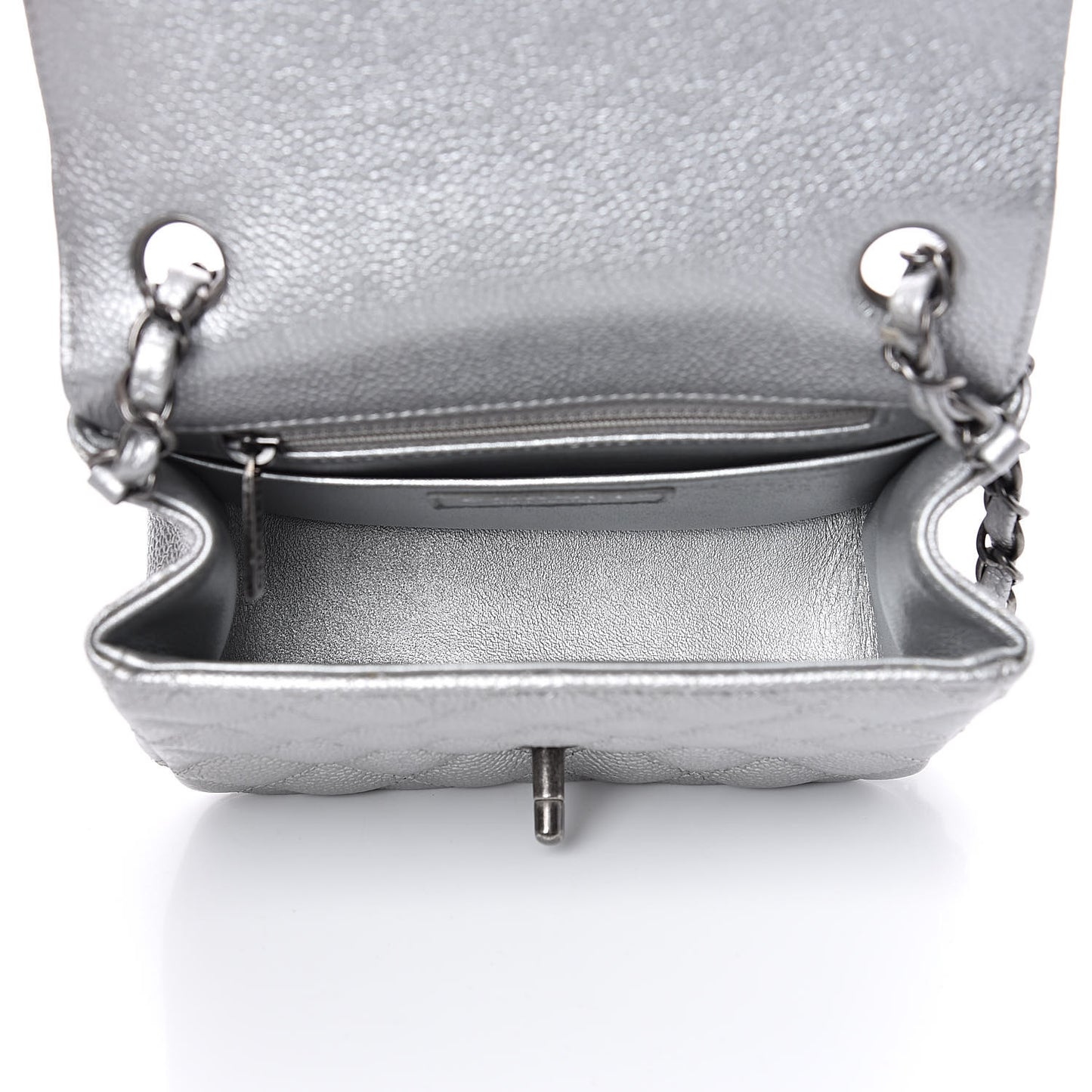 Metallic Caviar Quilted Mini Square Flap Silver